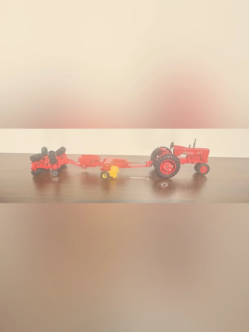 Vintage 3 Piece Red and yellow tractor trailer toy Set #tractor #farmtoy